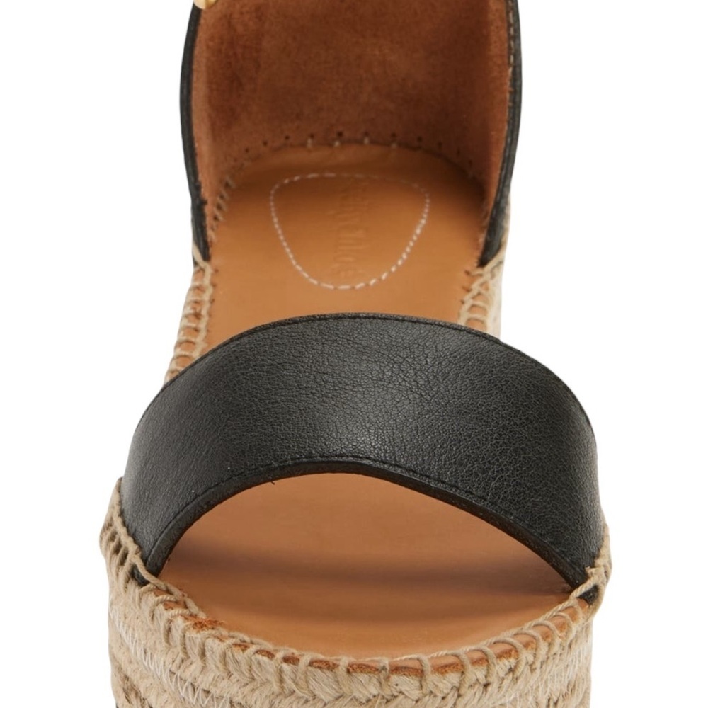 See by Chloe Glyn Espadrilles Wedge Black Leather Ankle Strap Sandals Sz 40 - Picture 3 of 13